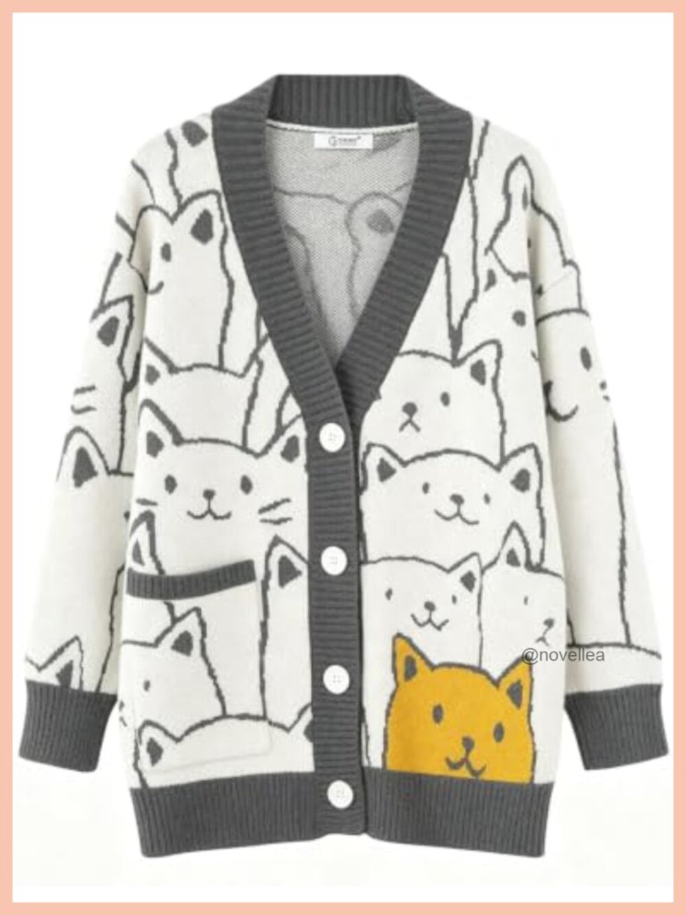 Oversized Knit Cardigan Cat Print Button Down Kawaii Sweater